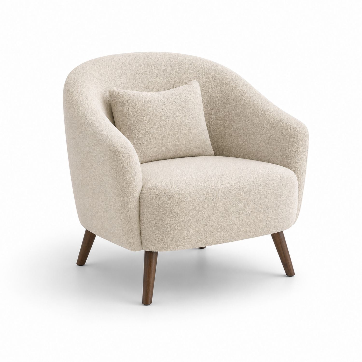 Fotel z tkaniny bouclé z drewnianymi nogami
