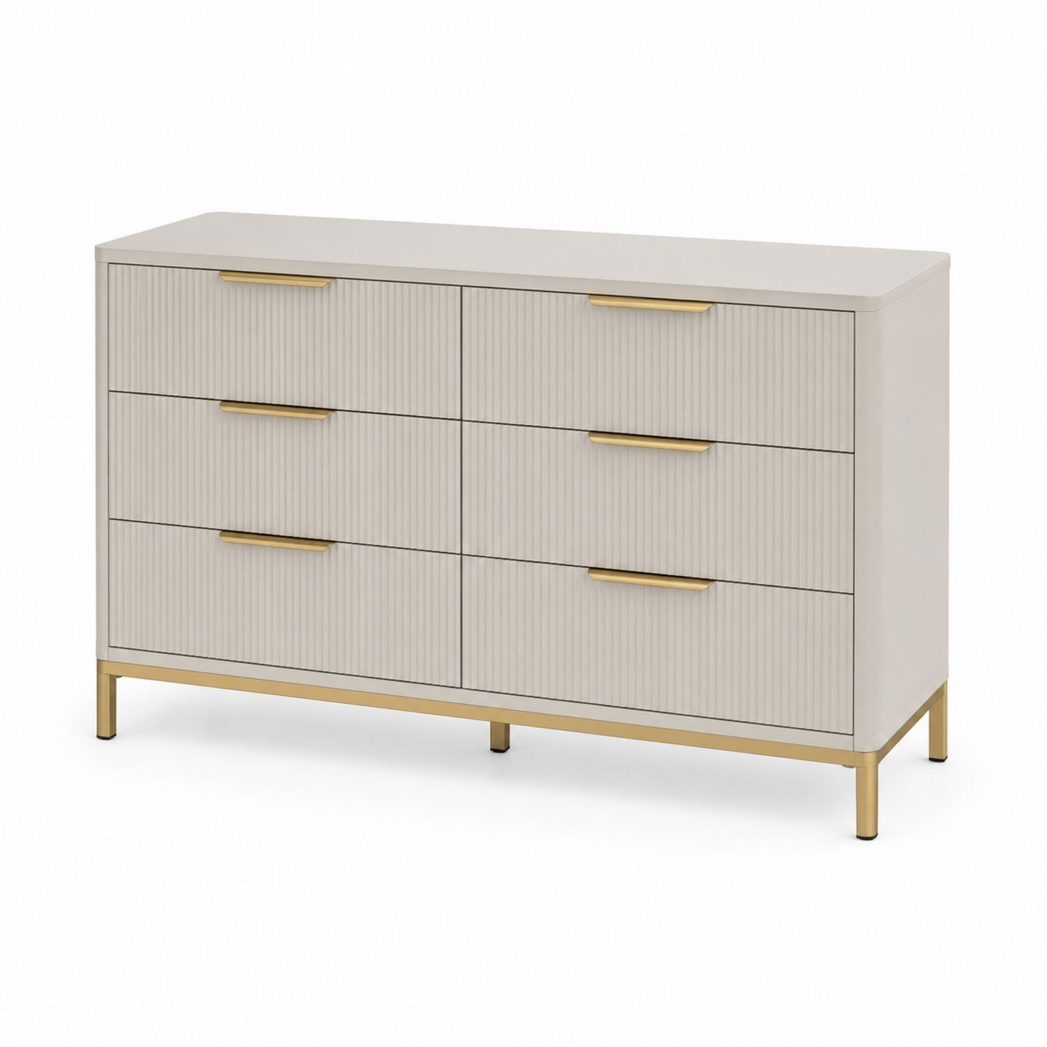 Komoda 6-szufladowa MDF i Metal Kremowa/Złota