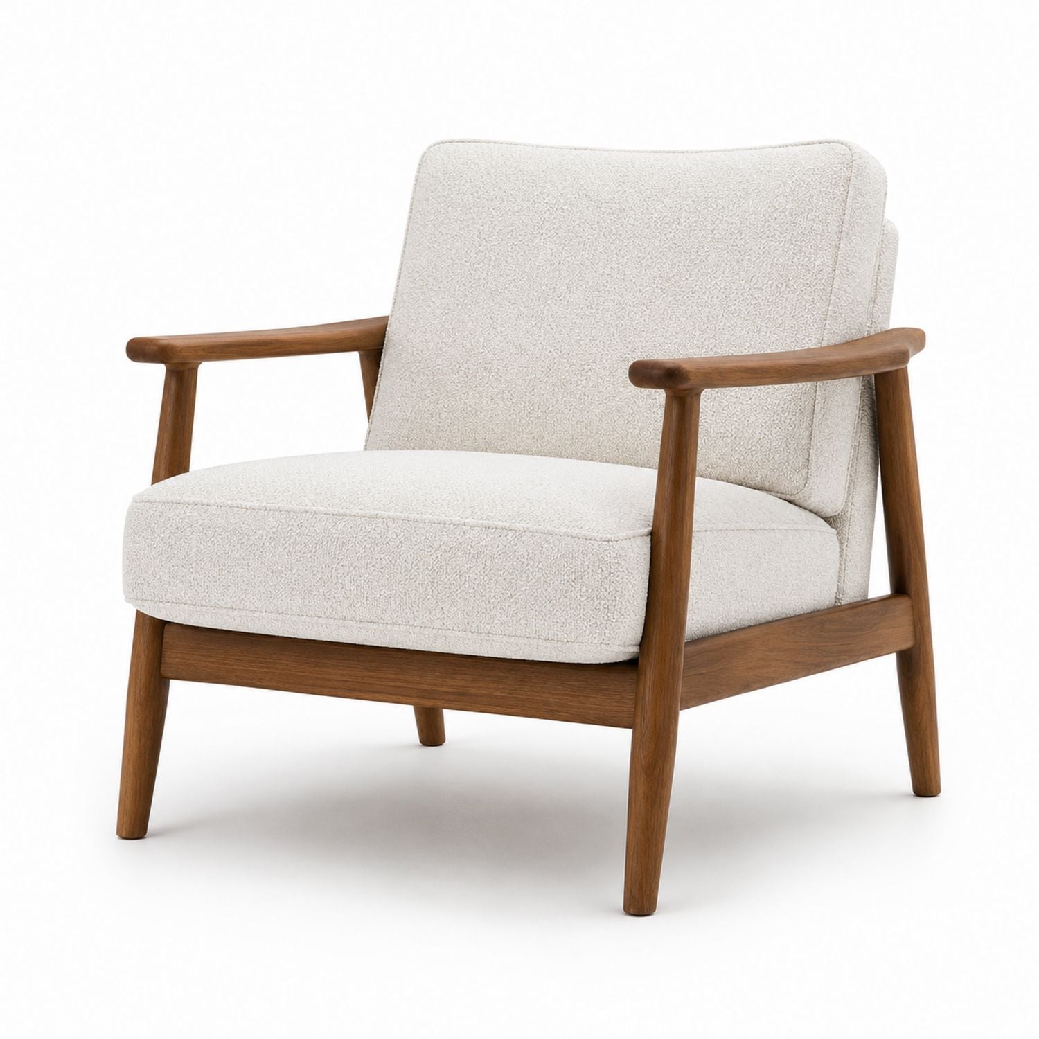 Fotel drewniany z tkaniną boucle, beżowy