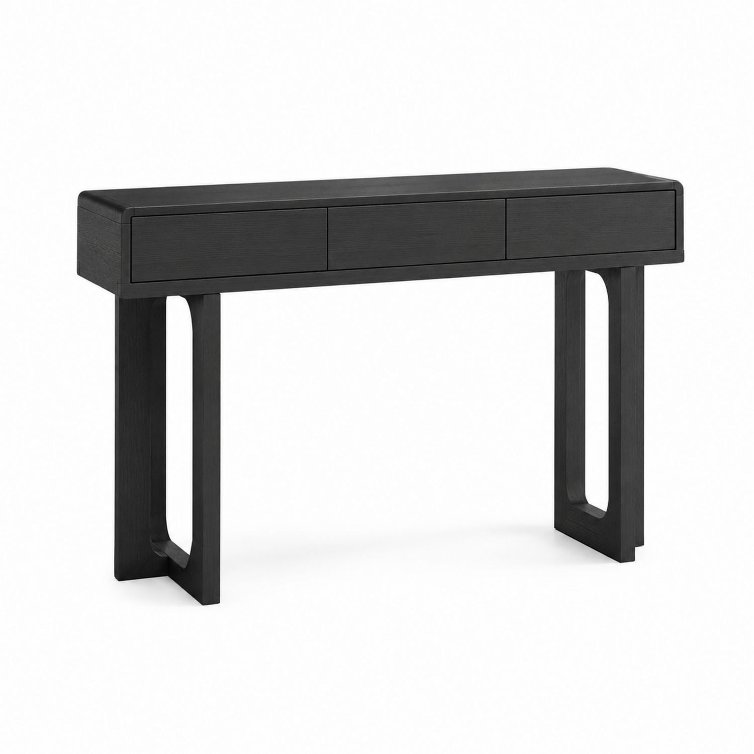 Drewniana czarna konsola z trzema szufladami z drewna jesionowego 120x30x75 cm
