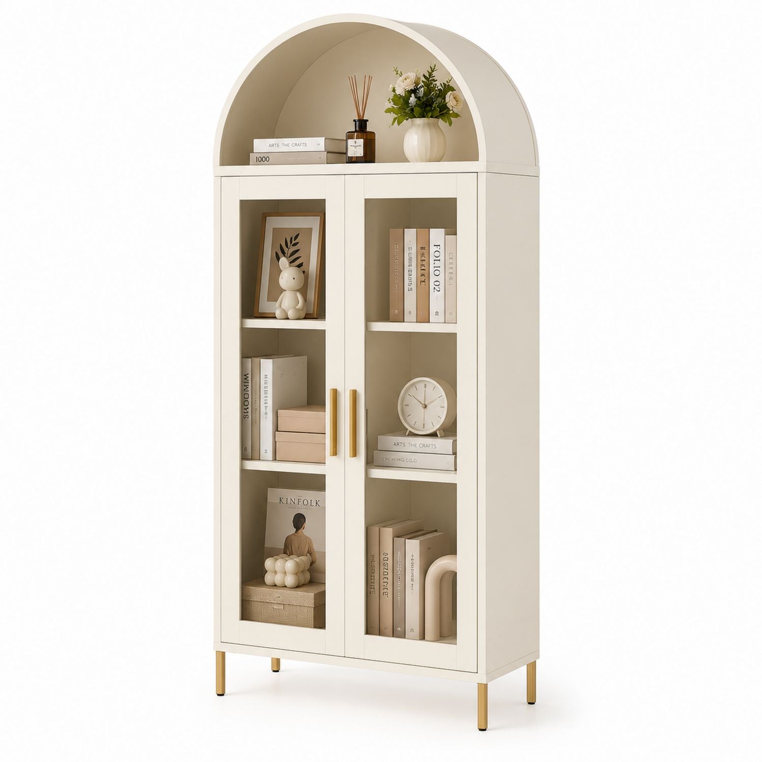Witryna łukowa z dwoma drzwiami szklanymi, MDF, Biały, 180 cm