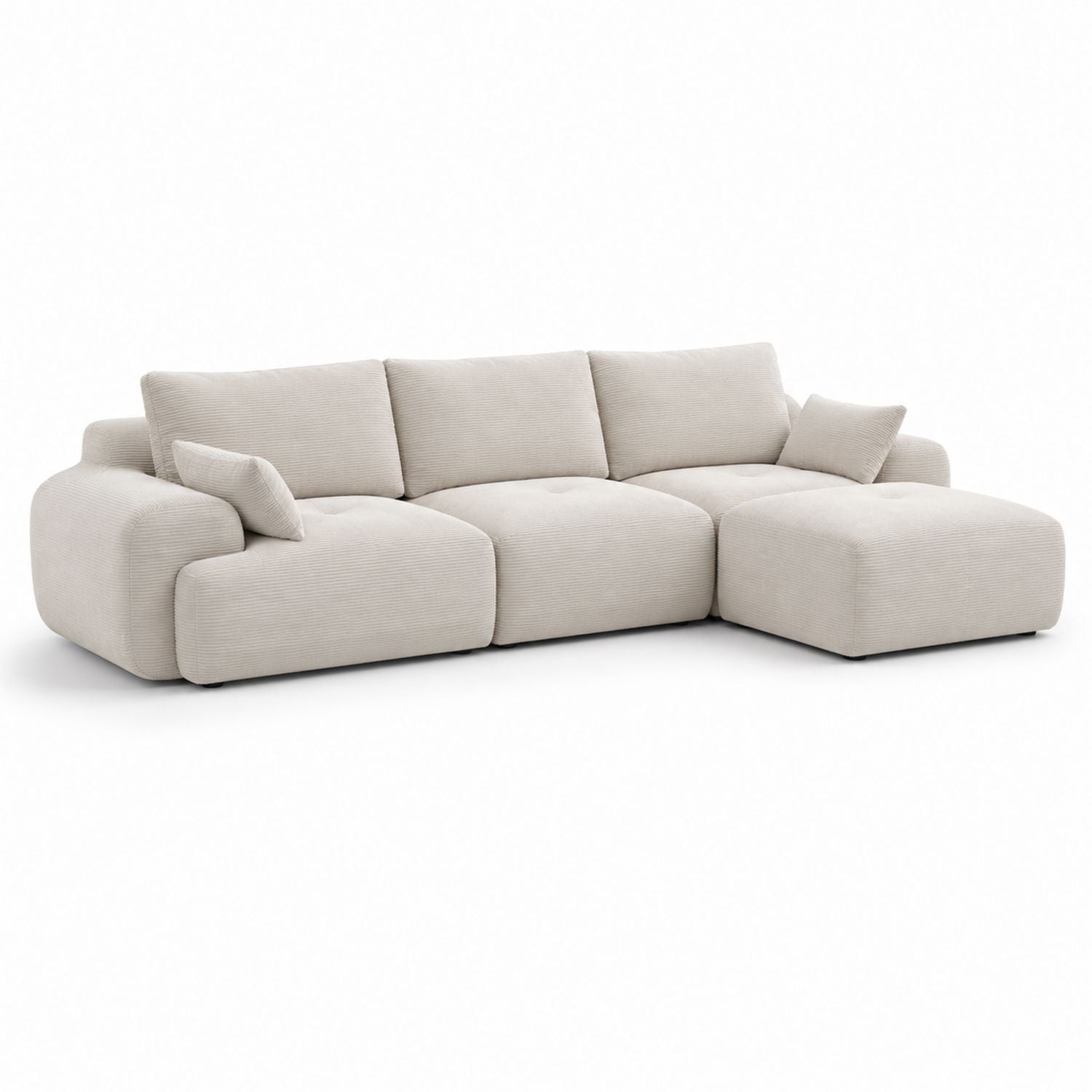 Sofa Narożna 3-osobowa z Tkaniny Sztruksowej Beżowa