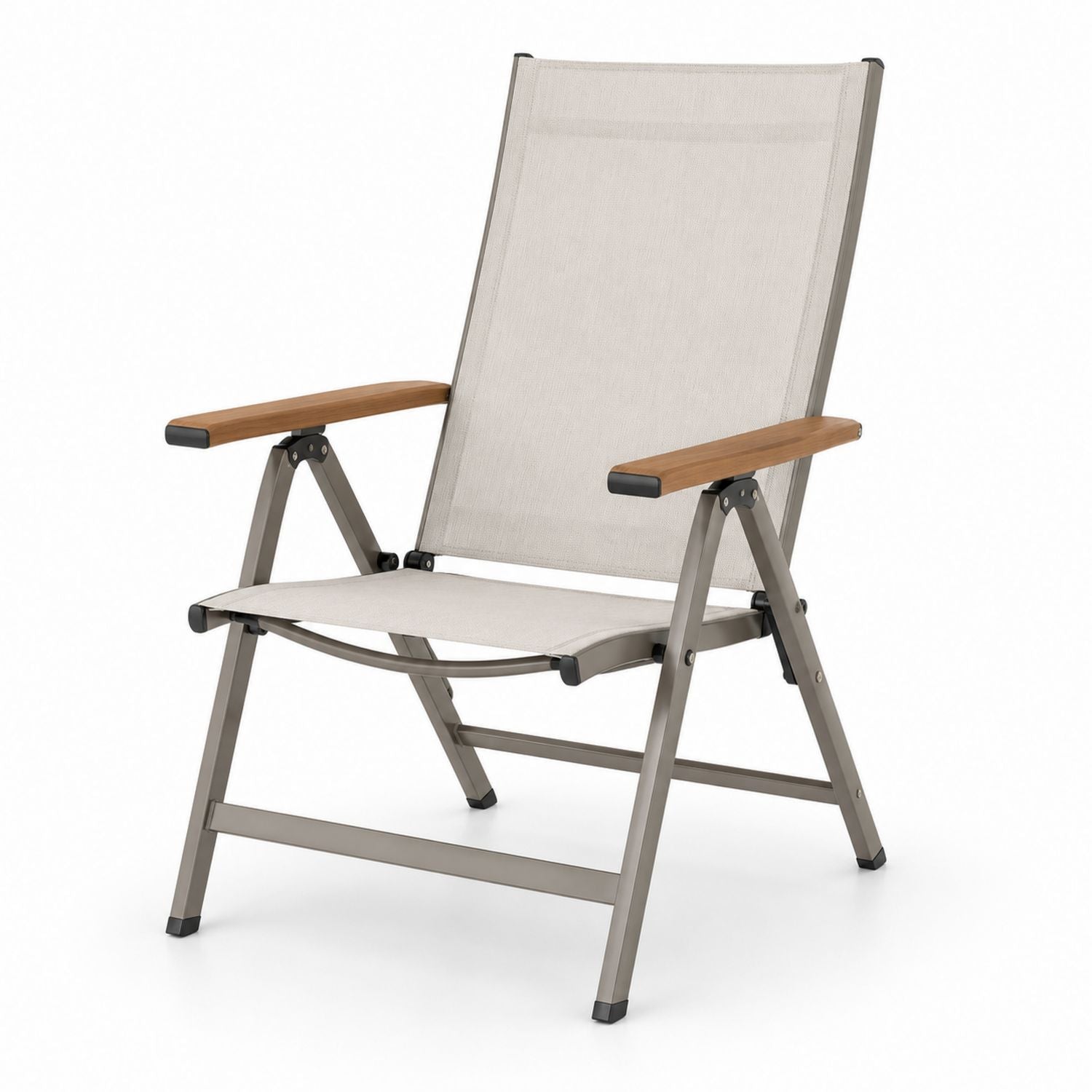 Składane krzesło ogrodowe aluminiowe tkanina syntetyczna teak 60x65x110 cm Beżowy