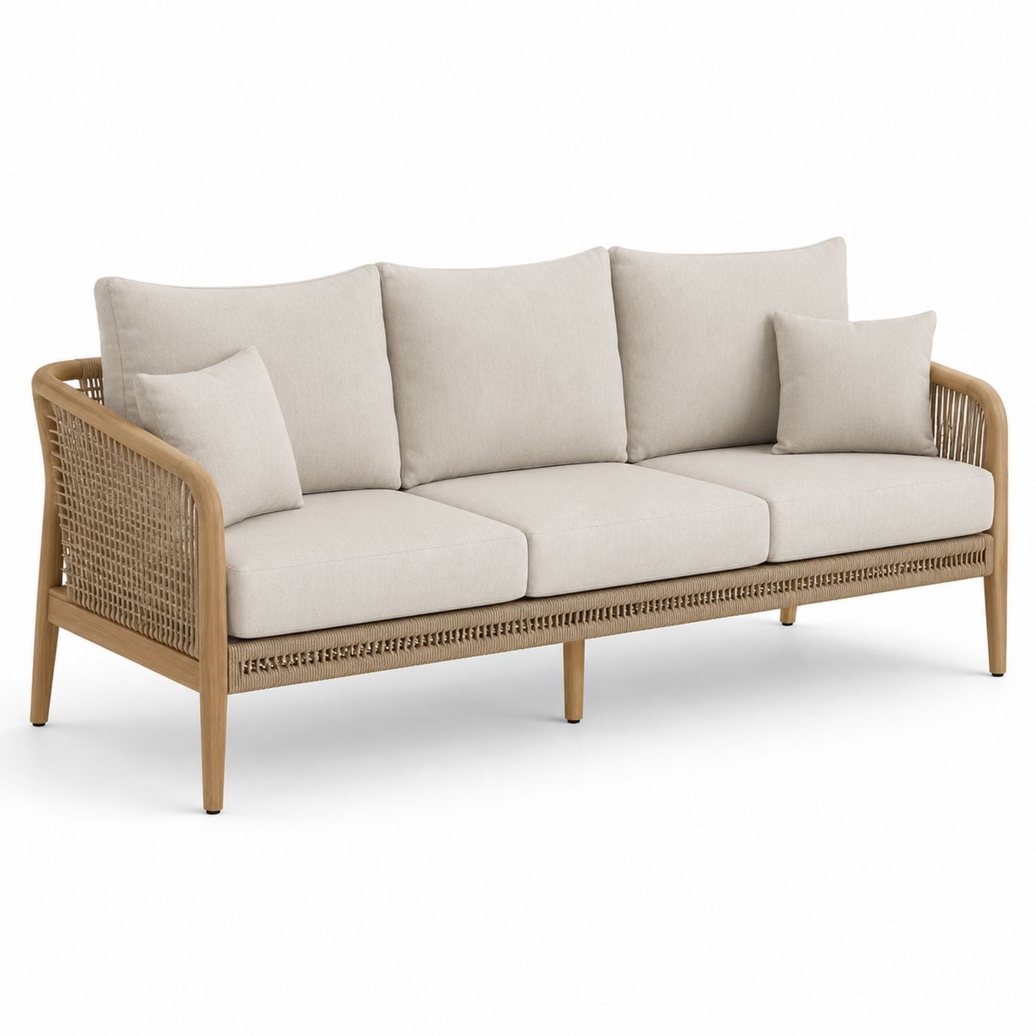 Sofa ogrodowa trzyosobowa drewniana teakowa 210 cm Beżowa