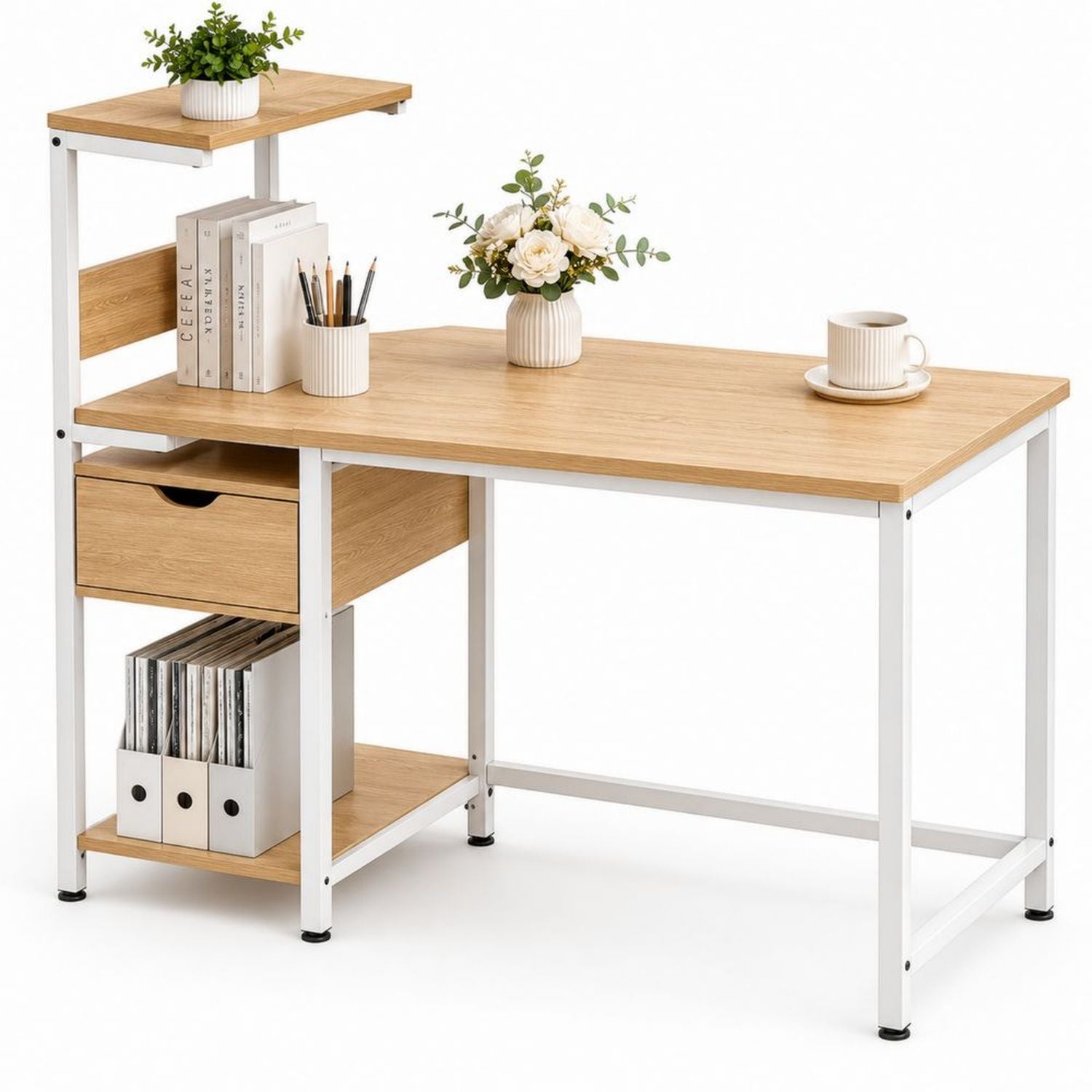 Biurko z Półką i Szufladą z MDF i Metalu 120 cm