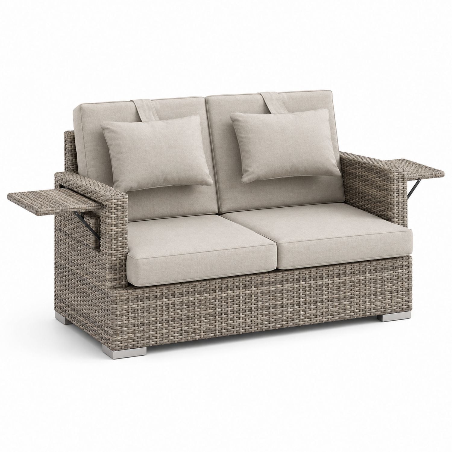 Beżowa sofa zewnętrzna z technorattanu z poduszkami 190 cm