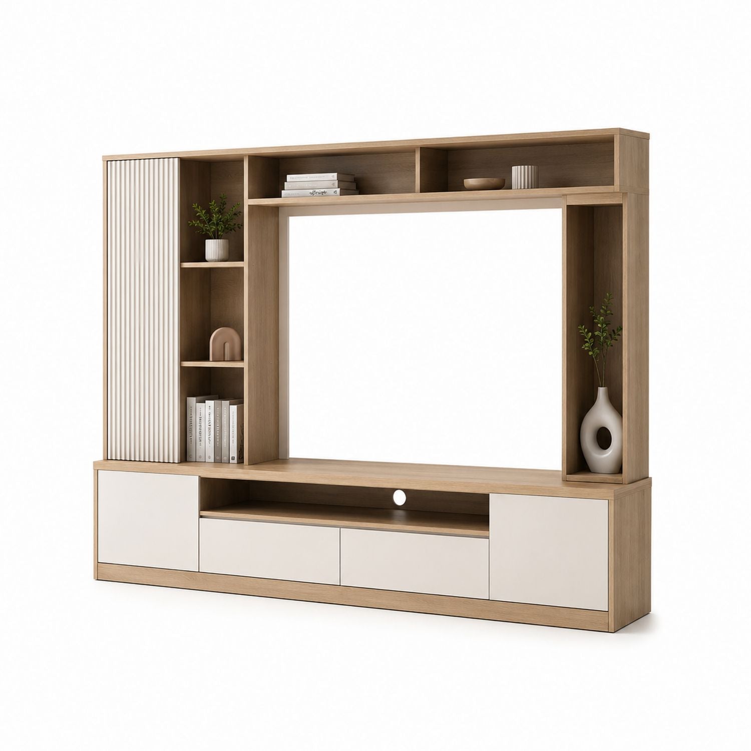 Szafka RTV z półkami 200 cm Dąb/Biały