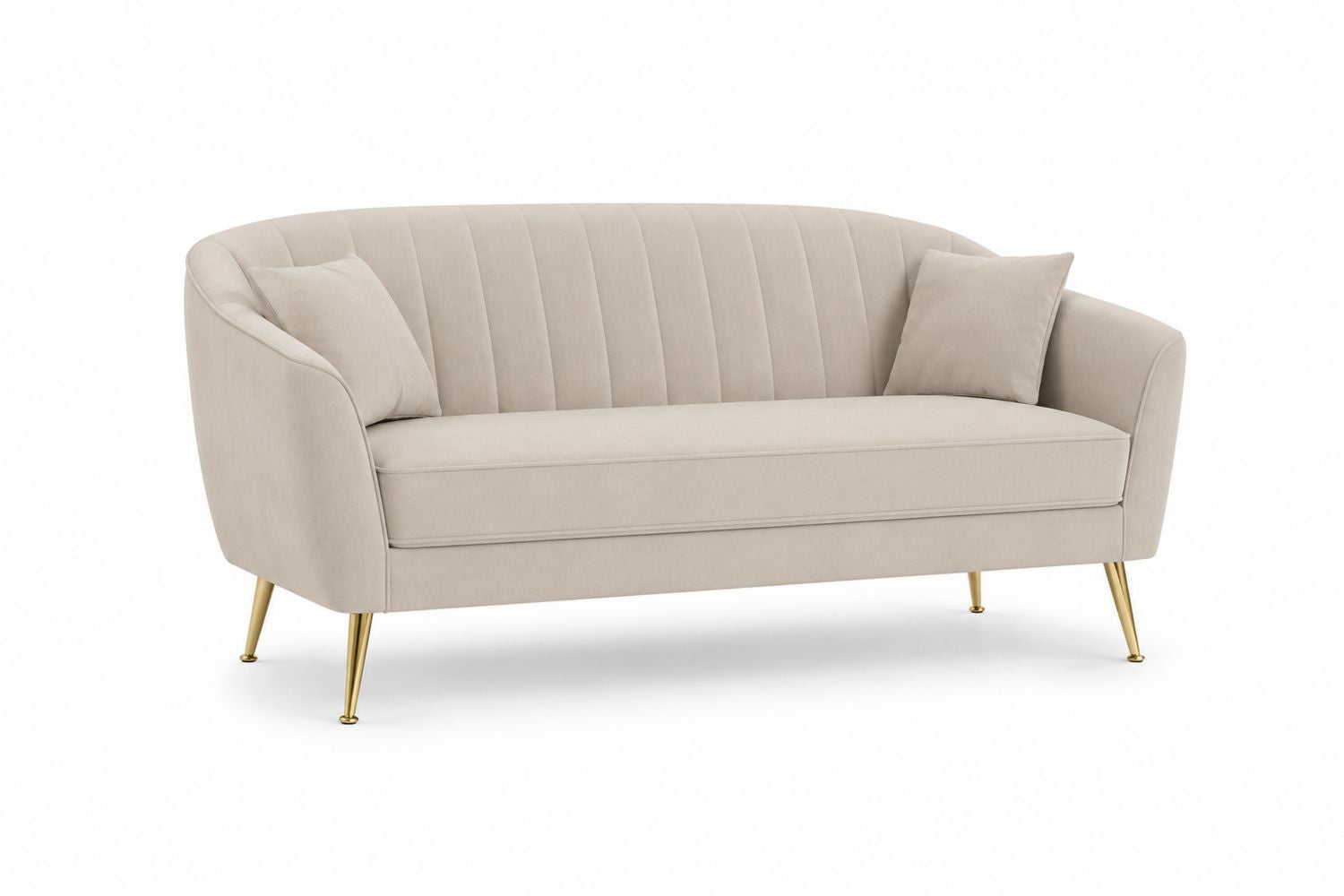 Sofa welurowa beżowa z metalowymi nogami