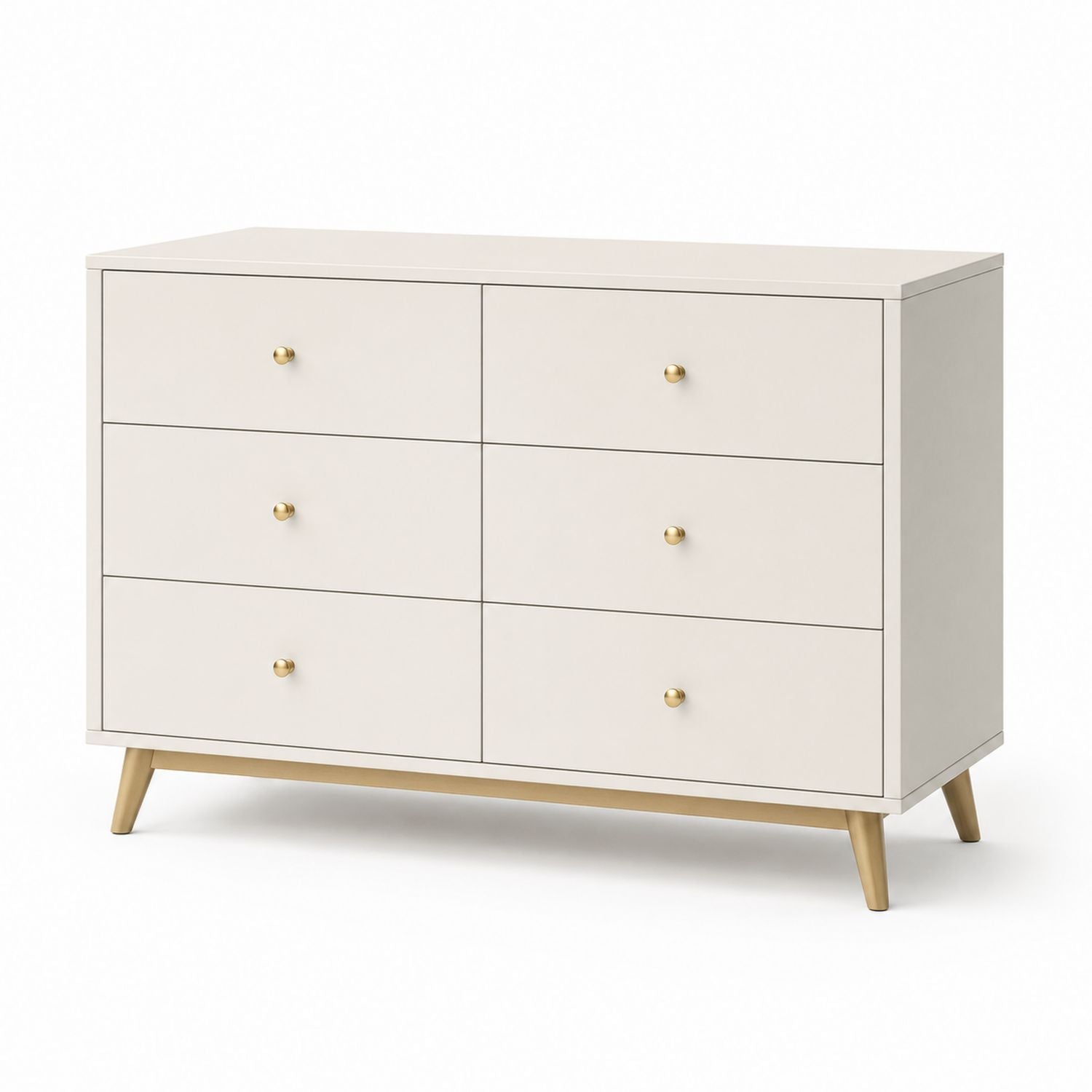 Komoda z 6 szufladami z drewna MDF Biały z Złotymi Nóżkami